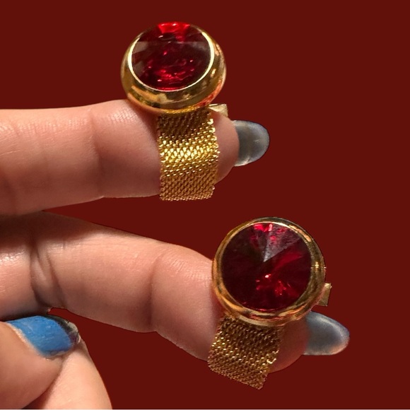 Gorgeous Red Crystal Gold Mesh Cufflinks (EUC) - Picture 7 of 10